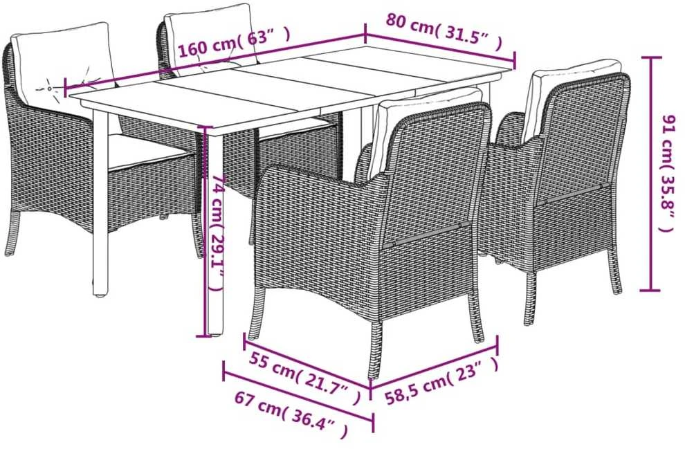 Sodo komplektas su pagalvėlėmis, 5 dalių, pilkas, poliratanas