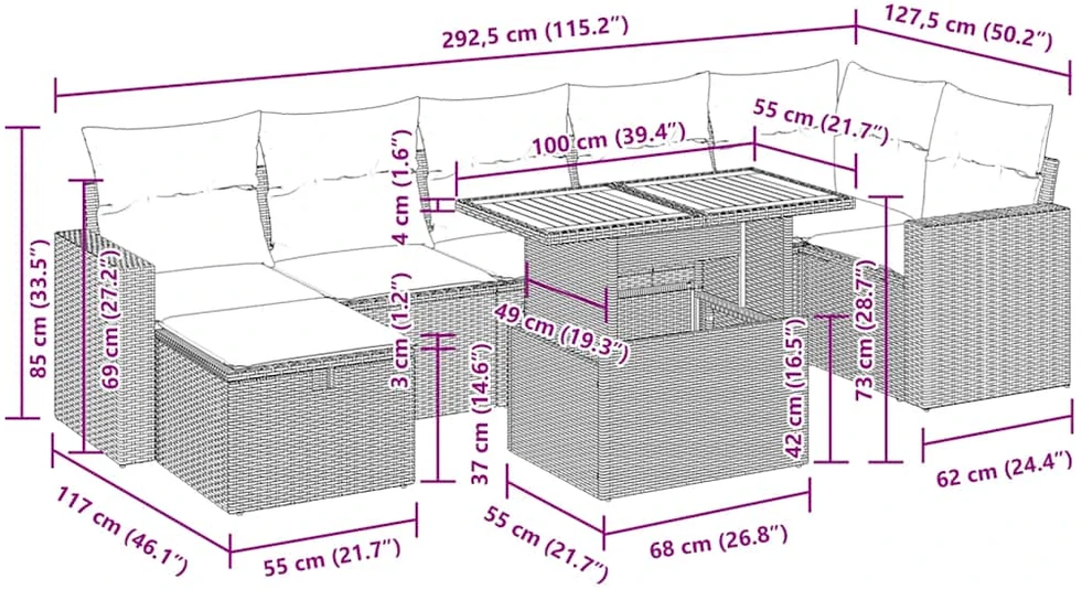 Sodo komplektas su pagalvėlėmis, 5 dalių, poliratanas/akacija