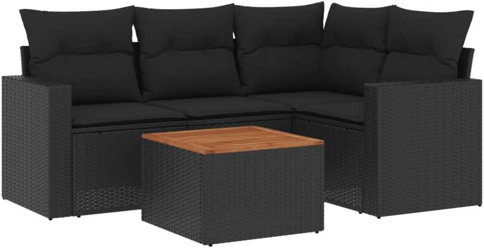 Lauko baldų komplektas Sodo komplektas su pagalvėlėmis, 5 dalių, juodas, poliratanas