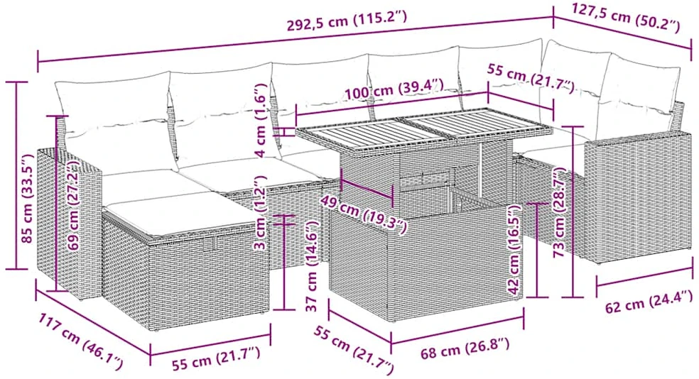 Lauko baldų komplektas Sodo komplektas su pagalvėlėmis, 5 dalių, poliratanas/akacija