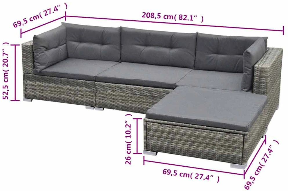 Sodo komplektas su pagalvėlėmis, 5 dalių, pilkas, poliratanas