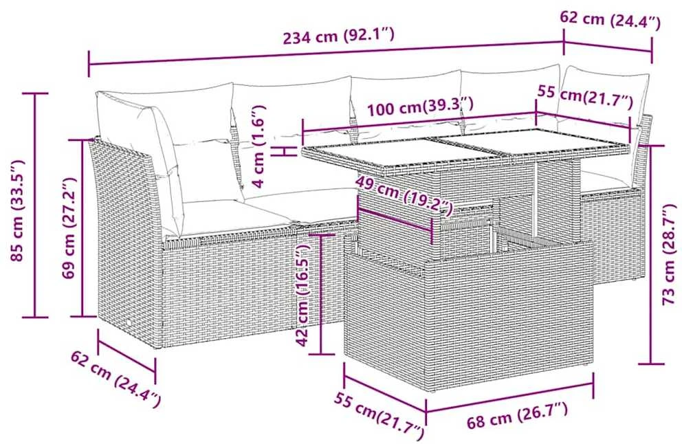 Sodo komplektas su pagalvėlėmis, 5 dalių, poliratanas/akacija