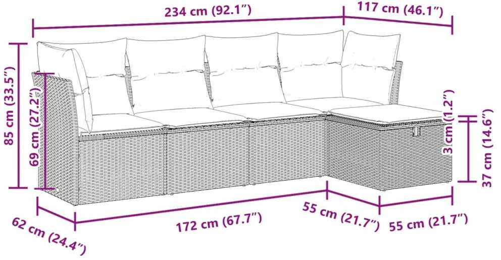 Sodo komplektas su pagalvėlėmis, 5 dalių, juodas, poliratanas