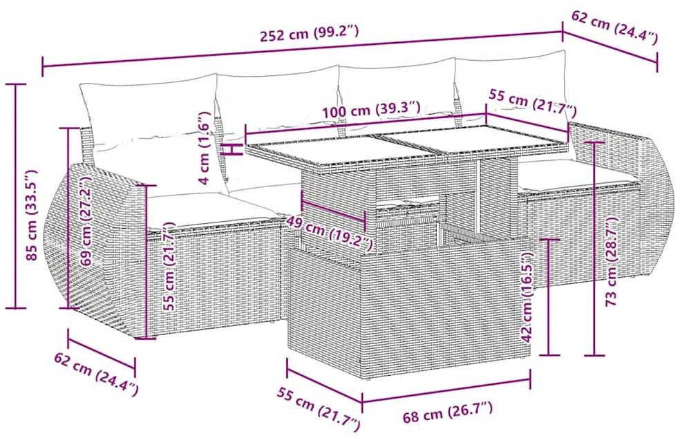Lauko baldų komplektas Sodo komplektas su pagalvėlėmis, 5 dalių, poliratanas/akacija