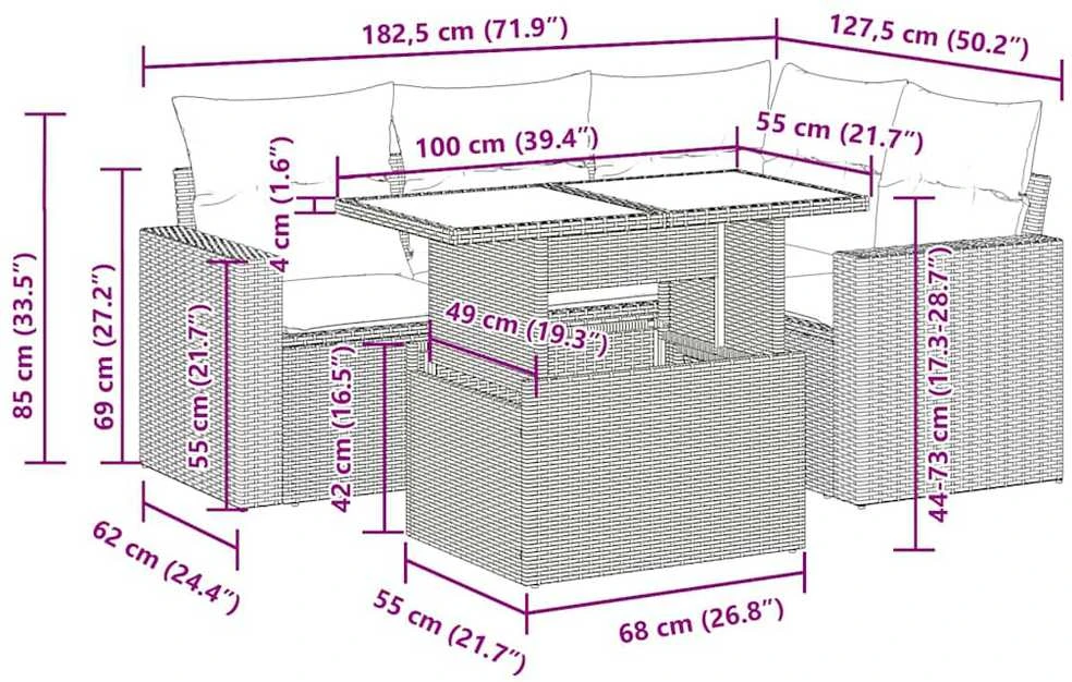 Lauko baldų komplektas Sodo komplektas su pagalvėlėmis, 5 dalių, juodas, poliratanas
