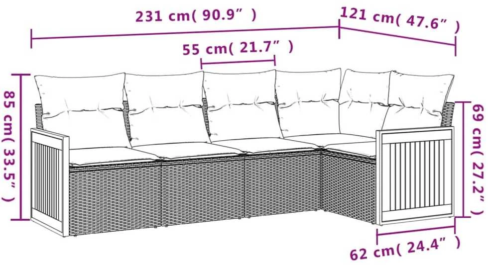 Lauko baldų komplektas Sodo komplektas su pagalvėlėmis, 5 dalių, juodas, poliratanas