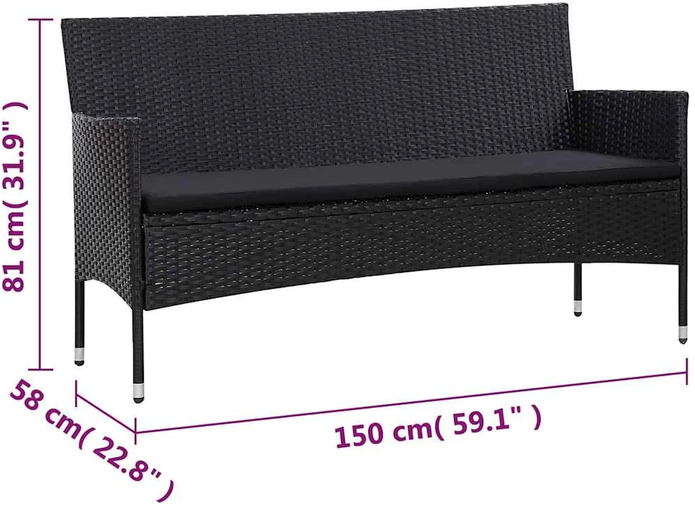 Lauko baldų komplektas Sodo komplektas su pagalvėlėmis, 5 dalių, juodas, poliratanas