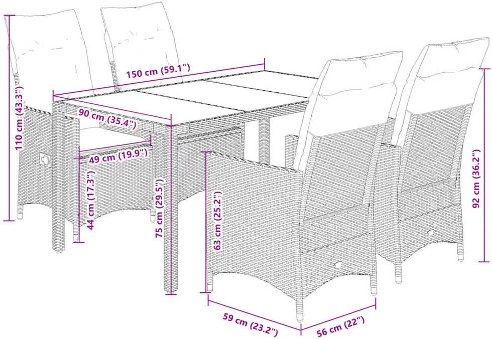 Sodo komplektas su pagalvėlėmis, 5 dalių, juodas, poliratanas