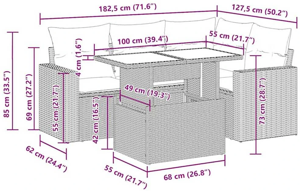 Sodo komplektas su pagalvėlėmis, 5 dalių, poliratanas/akacija