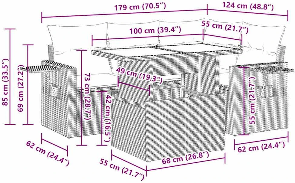 Lauko baldų komplektas Sodo komplektas su pagalvėlėmis, 5 dalių, juodas, poliratanas
