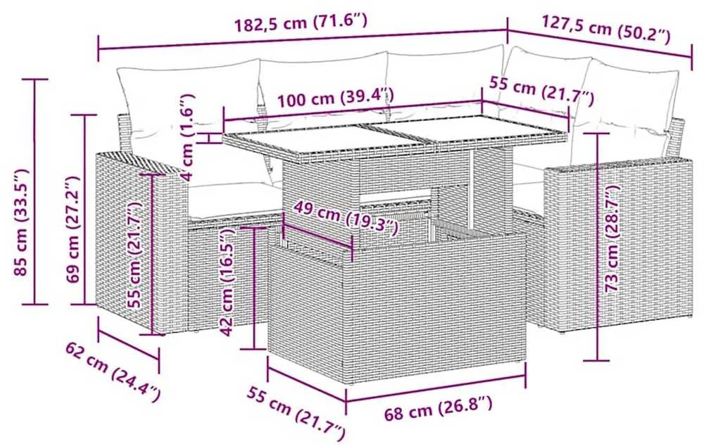 Sodo komplektas su pagalvėlėmis, 5 dalių, poliratanas/akacija