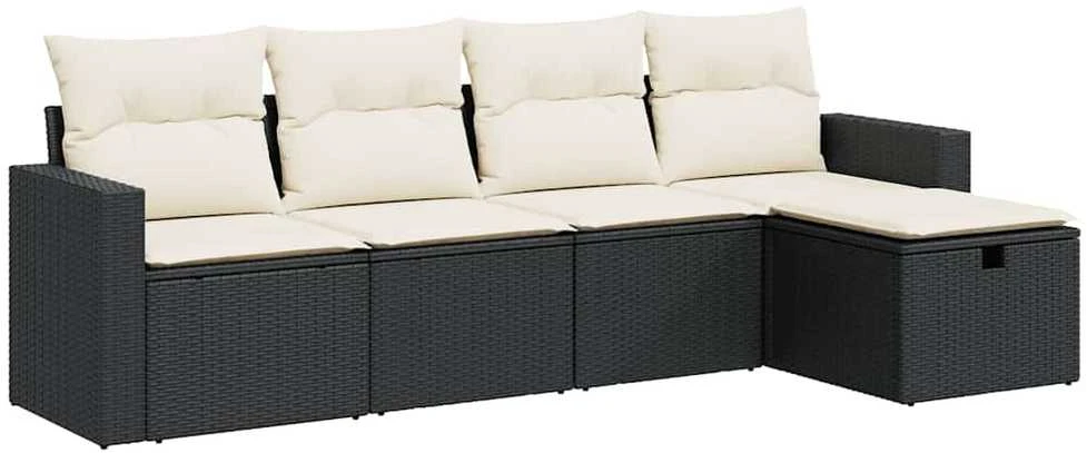 Sofa Sodo komplektas su pagalvėlėmis, 5 dalių, juodas, poliratanas