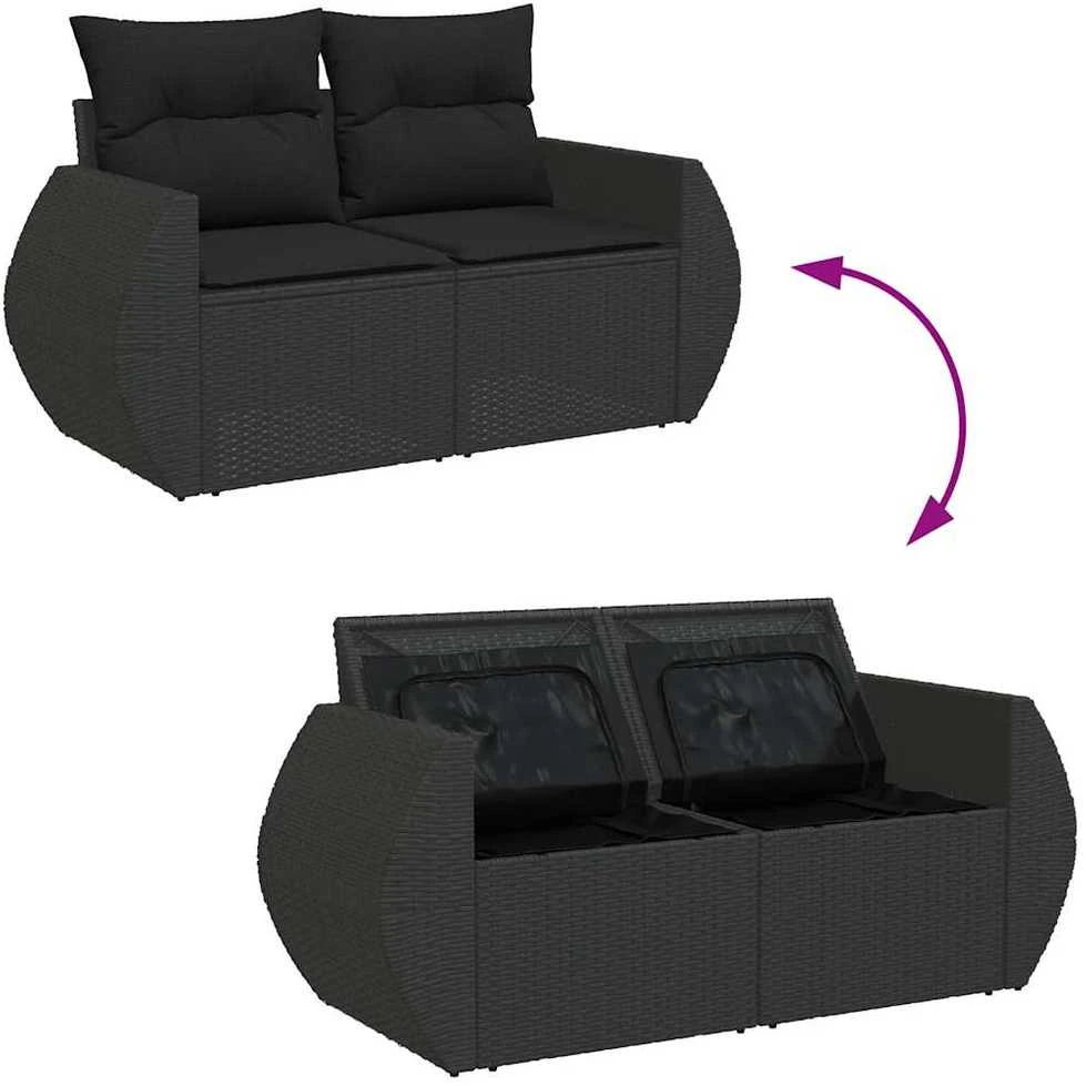 Sofa Sodo komplektas su pagalvėlėmis, 5 dalių, juodas, poliratanas