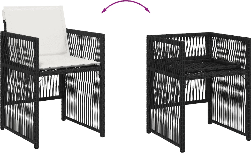 Lauko baldų komplektas Sodo komplektas su pagalvėlėmis, 5 dalių, juodas, poliratanas