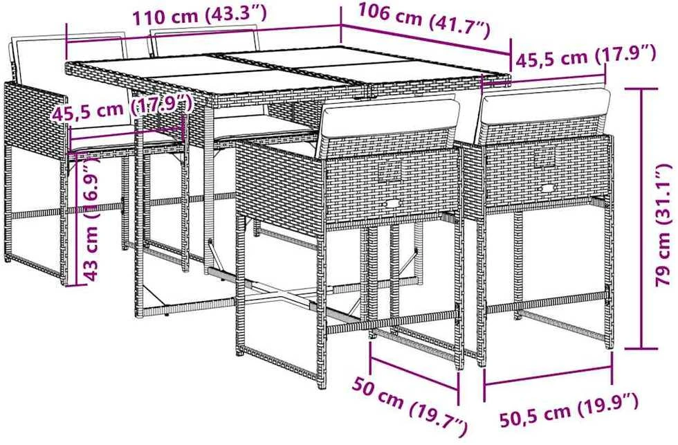 Sofa Sodo komplektas su pagalvėlėmis, 5 dalių, juodas, poliratanas