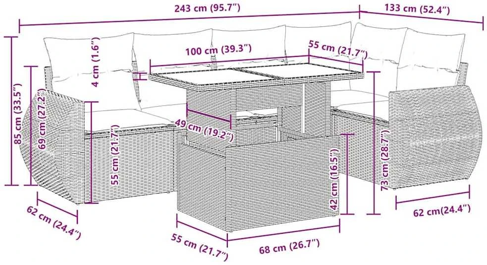 Lauko baldų komplektas Sodo komplektas su pagalvėlėmis, 6 dalių, poliratanas/akacija