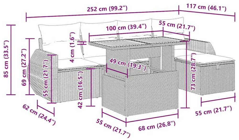 Lauko baldų komplektas Sodo komplektas su pagalvėlėmis, 6 dalių, poliratanas/akacija