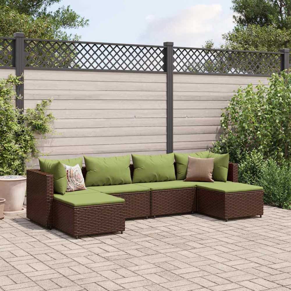 Lauko baldų komplektas Sodo komplektas su pagalvėlėmis, 6 dalių, rudas, poliratanas