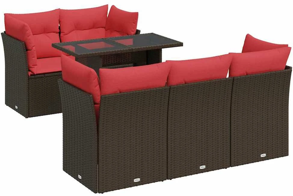 Sofa Sodo komplektas su pagalvėlėmis, 6 dalių, poliratanas/akacija