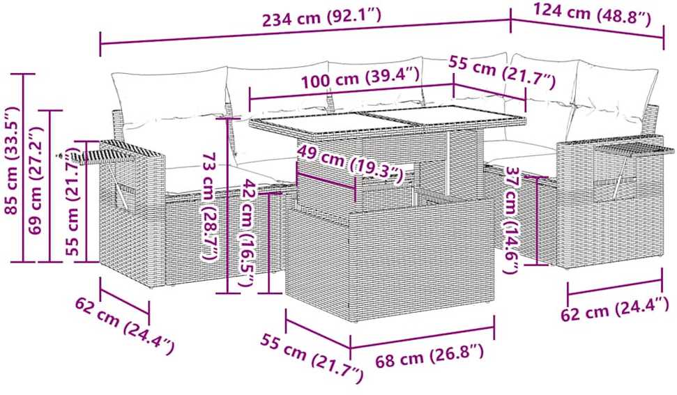 Lauko baldų komplektas Sodo komplektas su pagalvėlėmis, 6 dalių, poliratanas/akacija