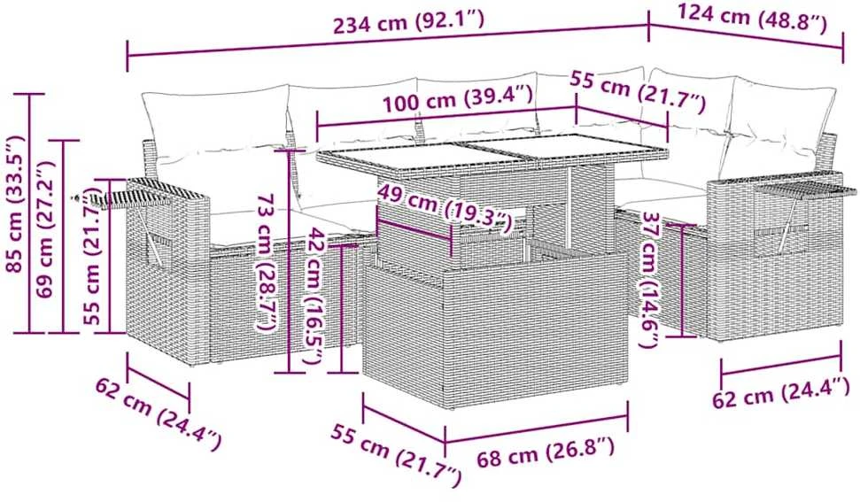 Lauko baldų komplektas Sodo komplektas su pagalvėlėmis, 6 dalių, poliratanas/akacija
