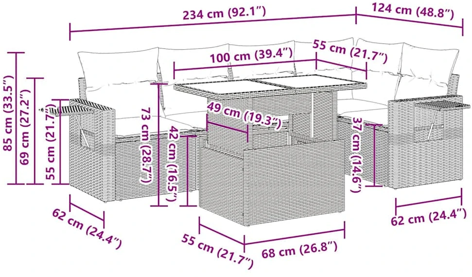 Lauko baldų komplektas Sodo komplektas su pagalvėlėmis, 6 dalių, poliratanas/akacija