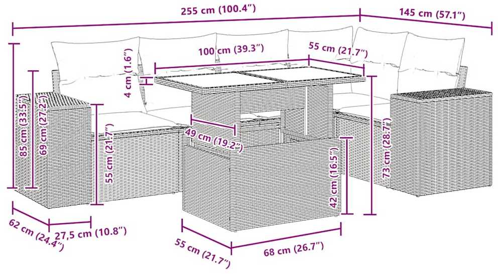Sodo komplektas su pagalvėlėmis, 6 dalių, poliratanas/akacija