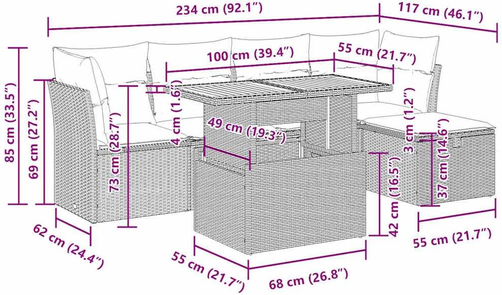 Lauko baldų komplektas Sodo komplektas su pagalvėlėmis, 6 dalių, poliratanas/akacija