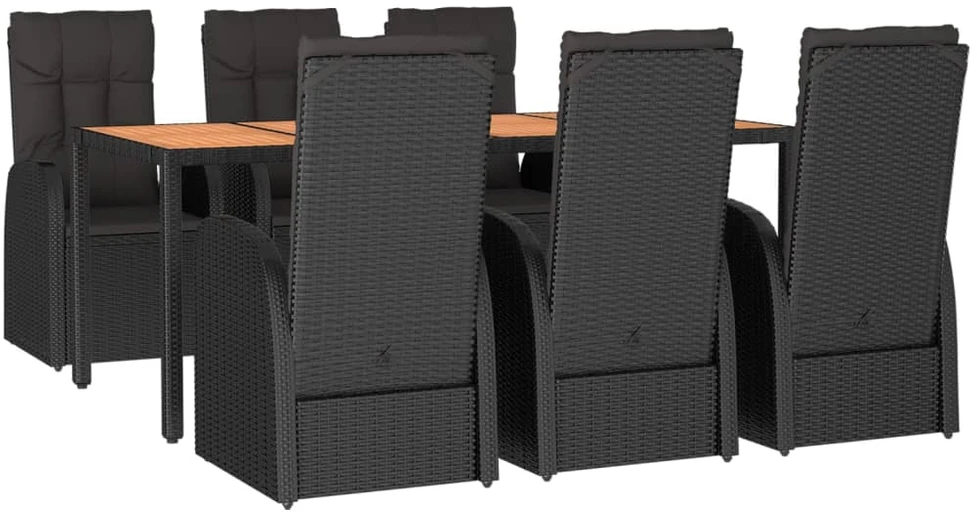 Lauko baldų komplektas Sodo komplektas su pagalvėlėmis, 7 dalių, juodas, poliratanas