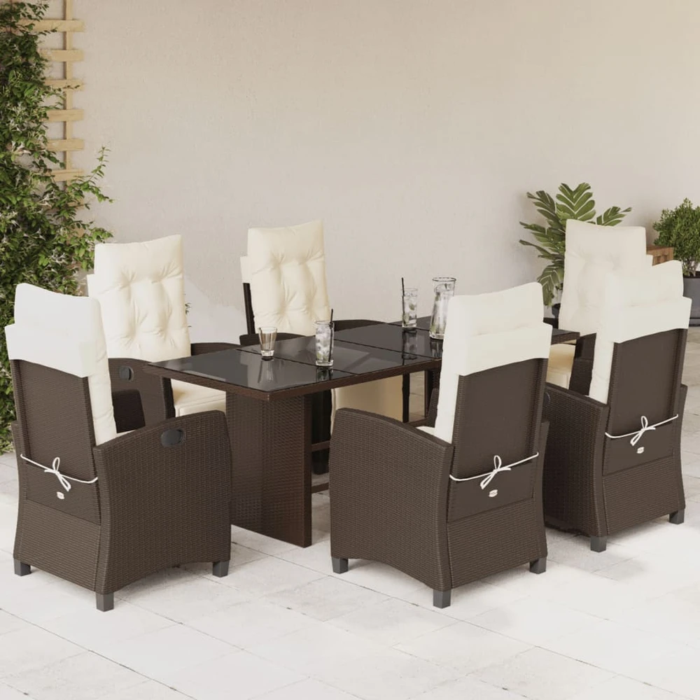 Lauko baldų komplektas Sodo komplektas su pagalvėlėmis, 7 dalių, rudas, poliratanas