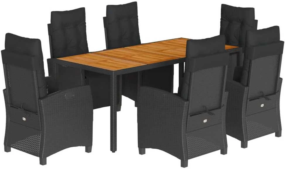 Sofa Sodo komplektas su pagalvėlėmis, 7 dalių, juodas, poliratanas
