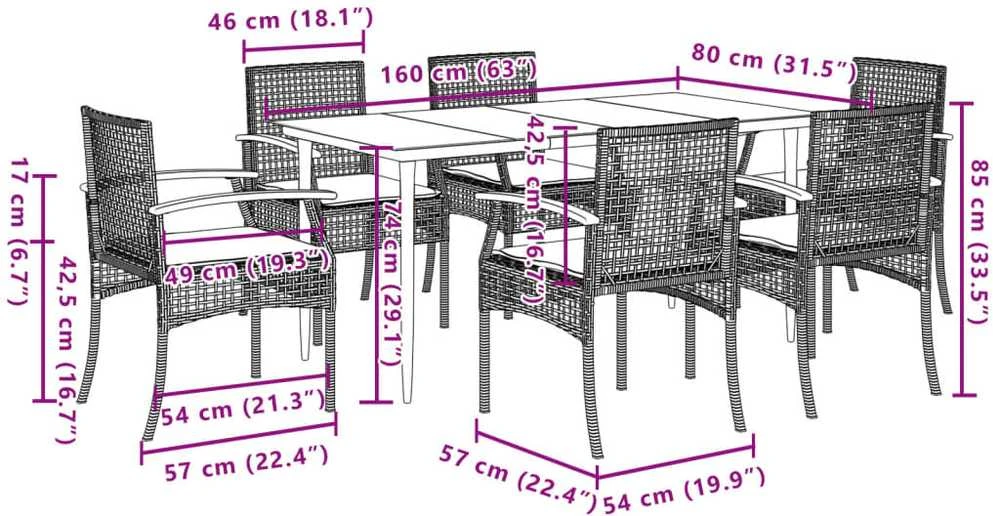 Sodo komplektas su pagalvėlėmis, 7 dalių, pilkas, poliratanas