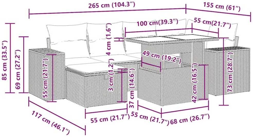 Lauko baldų komplektas Sodo komplektas su pagalvėlėmis, 7 dalių, poliratanas/akacija