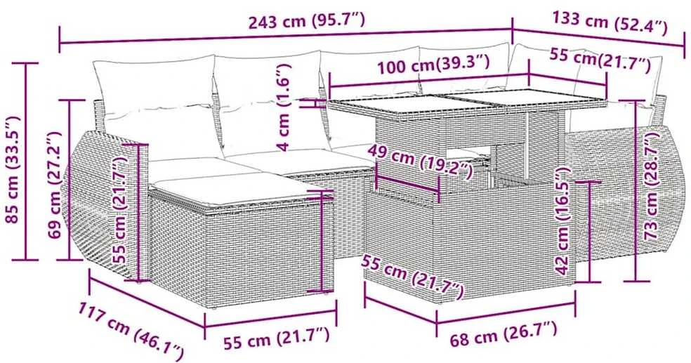 Lauko baldų komplektas Sodo komplektas su pagalvėlėmis, 7 dalių, poliratanas/akacija