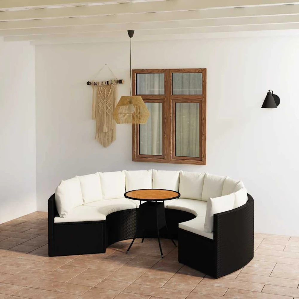 Lauko baldų komplektas Sodo komplektas su pagalvėlėmis, 7 dalių, juodas, poliratanas
