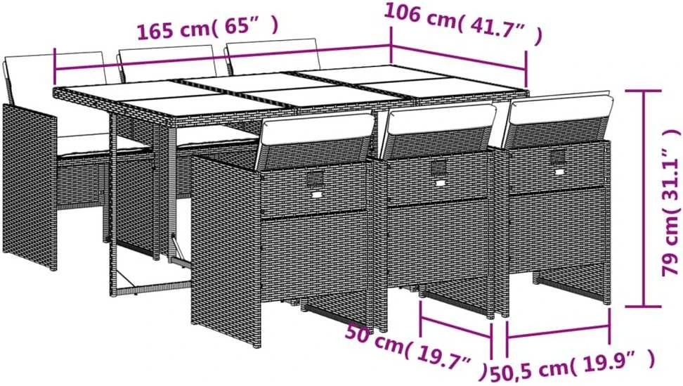 Lauko baldų komplektas Sodo komplektas su pagalvėlėmis, 7 dalių, rudas, poliratanas
