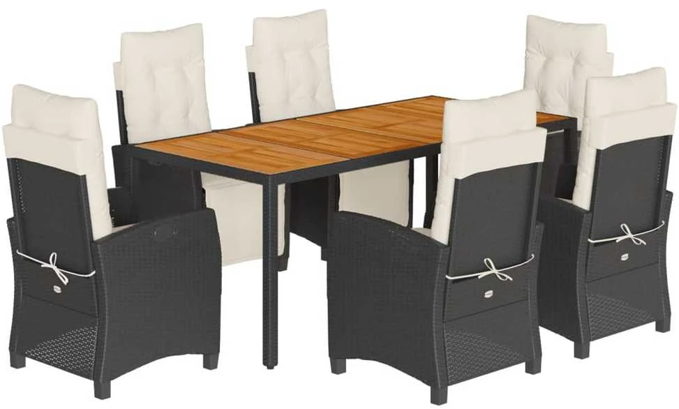 Sofa Sodo komplektas su pagalvėlėmis, 7 dalių, juodas, poliratanas