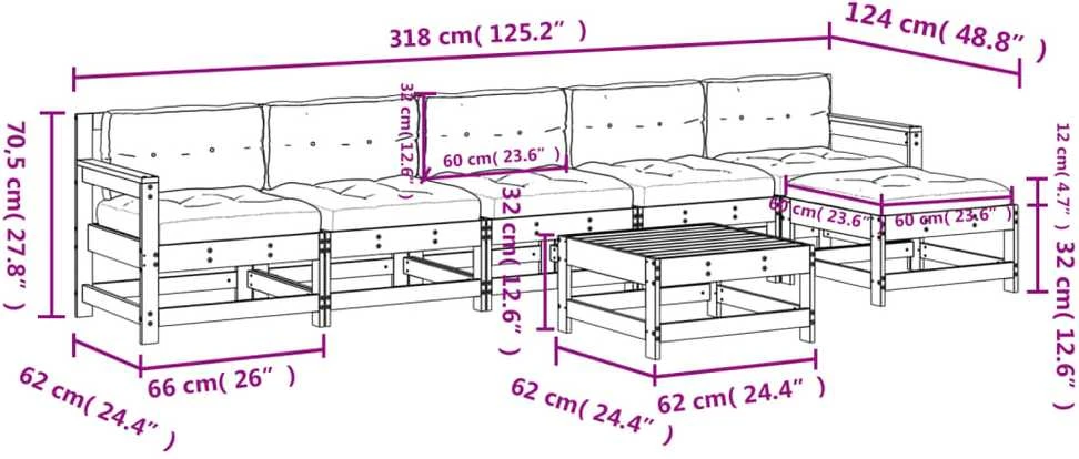 Lauko baldų komplektas Sodo komplektas su pagalvėlėmis, 7 dalių, pilkas, mediena