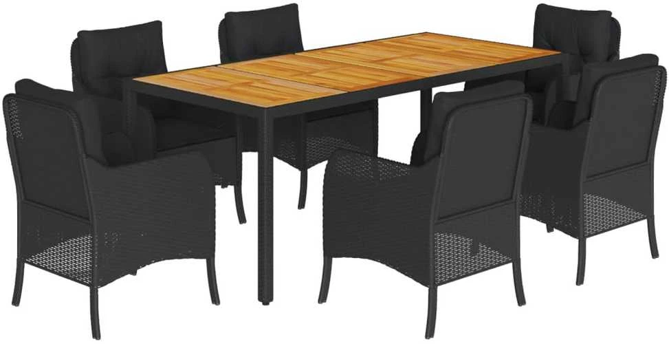 Sofa Sodo komplektas su pagalvėlėmis, 7 dalių, juodas, poliratanas