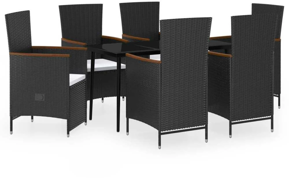 Lauko baldų komplektas Sodo komplektas su pagalvėlėmis, 7 dalių, juodos spalvos