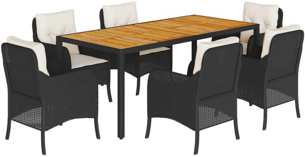 Sofa Sodo komplektas su pagalvėlėmis, 7 dalių, juodas, poliratanas