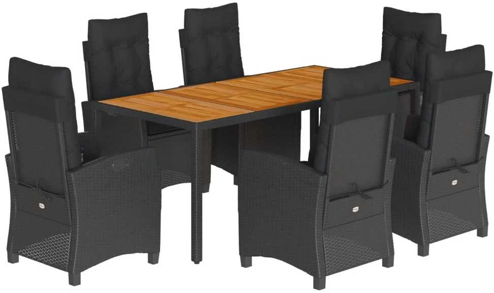 Sofa Sodo komplektas su pagalvėlėmis, 7 dalių, juodas, poliratanas