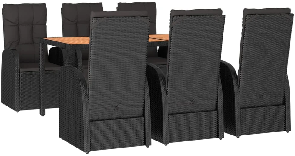 Lauko baldų komplektas Sodo komplektas su pagalvėlėmis, 7 dalių, juodas, poliratanas