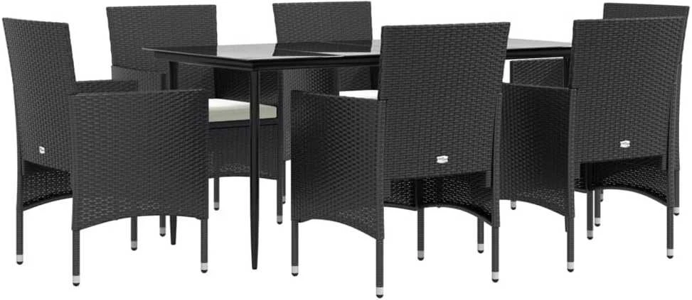 Lauko baldų komplektas Sodo komplektas su pagalvėlėmis, 7 dalių, juodos spalvos
