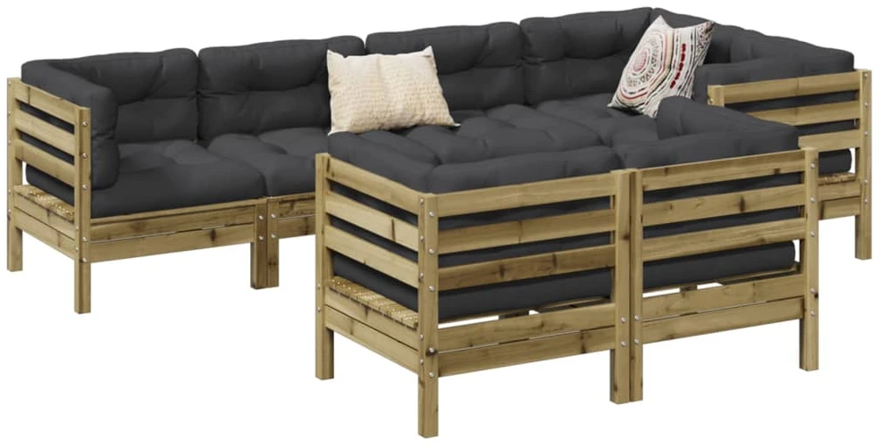 Sodo komplektas su pagalvėlėmis, 7 dalių, impregnuota pušis