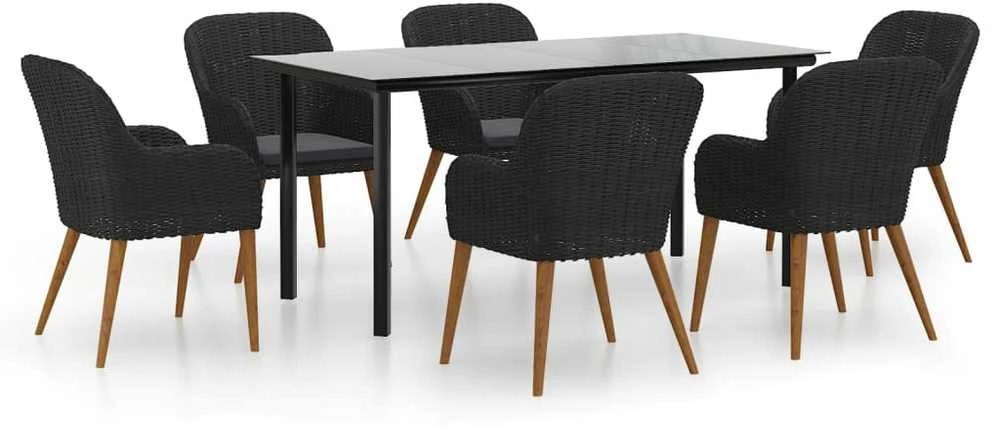 Lauko baldų komplektas Sodo komplektas su pagalvėlėmis, 7 dalių, juodos spalvos