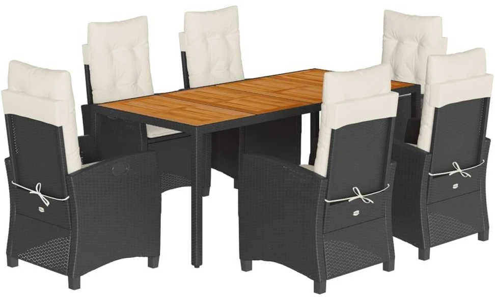 Sofa Sodo komplektas su pagalvėlėmis, 7 dalių, juodas, poliratanas
