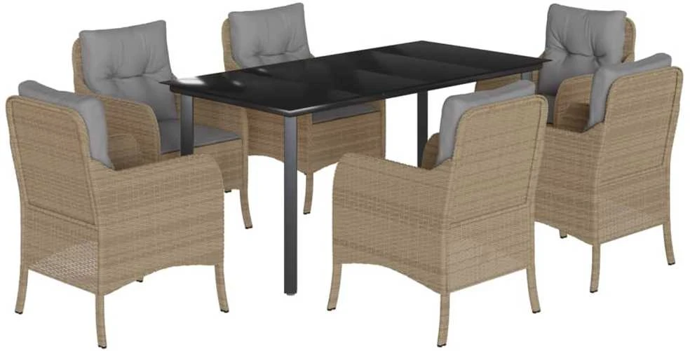 Sodo komplektas su pagalvėlėmis, 7 dalių, smėlio, poliratanas