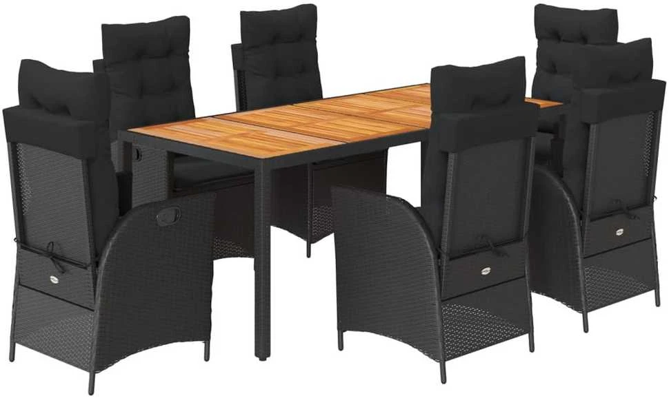 Sofa Sodo komplektas su pagalvėlėmis, 7 dalių, juodas, poliratanas