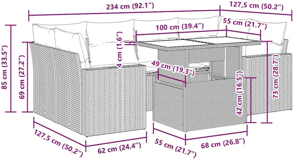 Sodo komplektas su pagalvėlėmis, 7 dalių, poliratanas/akacija